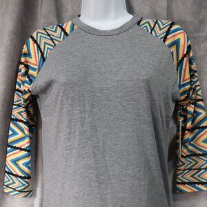 LuLaRoe Randy Wome'ns Gray Aztec 3/4 Raglan Sleeve Shirt Size XXS New With Tag